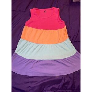 HB Kids Girls Rainbow Colorblock Tiered Cotton Sleeveless Dress 5T 17295